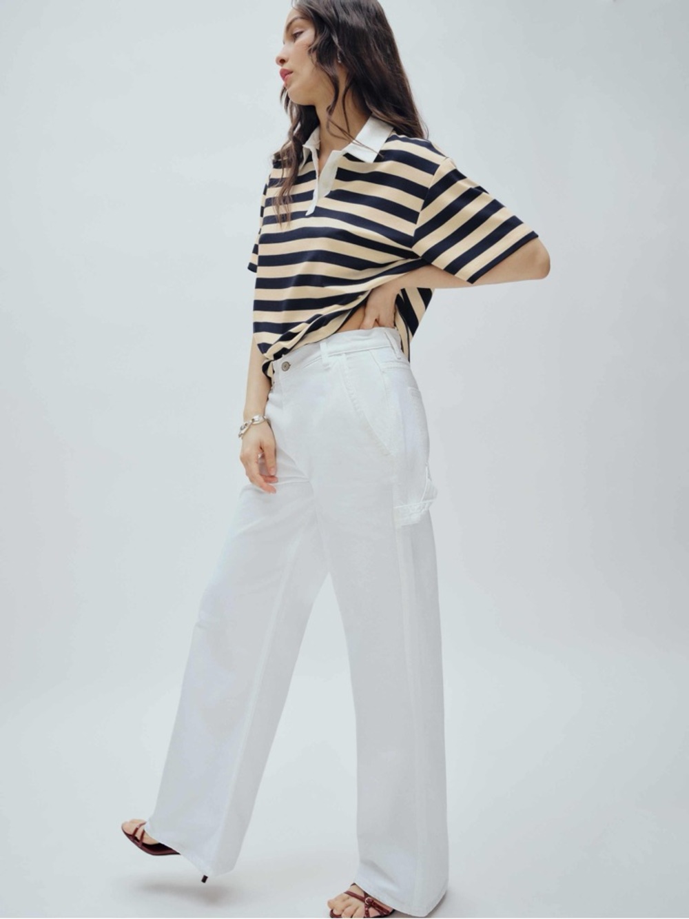Women's White Diego Mid Rise Baggy Utility Jeans
